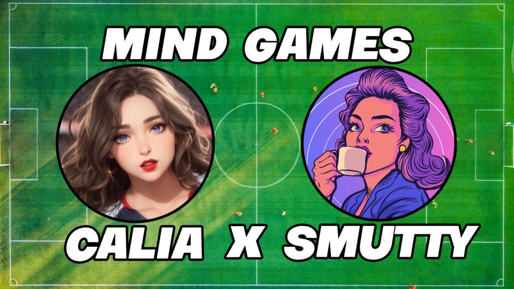 soccer pitch with images of calia and smutty